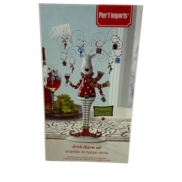 Pier 1 Imports Reindeer Christmas drink charm set New in box barware - Picture 8 of 10
